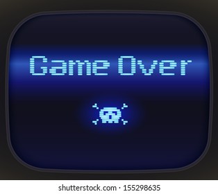 Game over, tv game. Skull and Crossbones made of pixel.