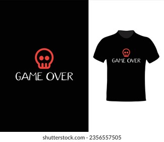 GAME OVER Typography and game skull dead icon tshirt game design vector