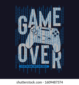 Game over typography, tee shirt graphics, vectors, joystick illustration, hand drawn artwork