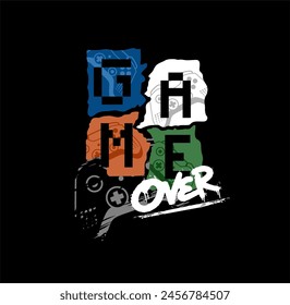 GAME OVER Typography tee shirt GAME design vector illustration.