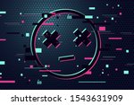 Game over vector background. Emoticon with glitch effect. Gamer poster. 404 web page