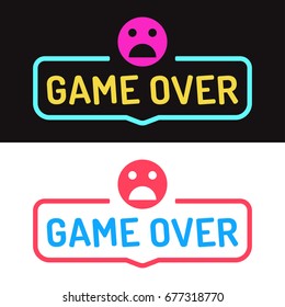 Game over. Vector badge illustration on white and dark background.