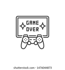 Game Over vector concept icon. Gamepad with TV symbol in thin line style