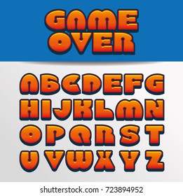 Game Over, a vector illustration, art style alphabet, font of Game Over text.