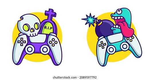 game over vector illustration. joystick with death symbol cartoon flat design