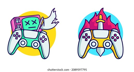 game over vector illustration. joystick with surrender symbol cartoon flat design 