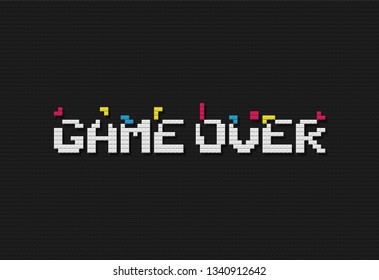 Game over vector illustration. Retro video game design element on dark background. 8 bit style