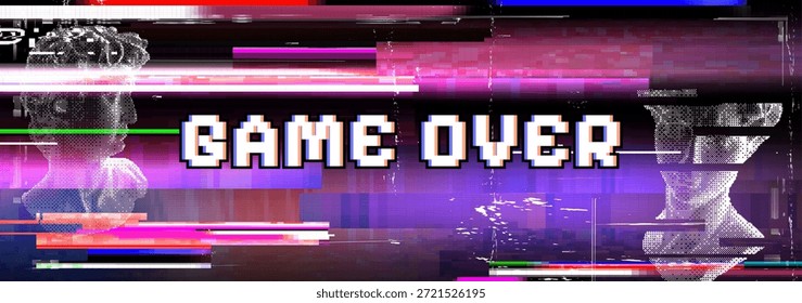 Juego sobre fondo de arte de píxeles de Vector Video con efecto de error de fallo Retro 8 bits ilustración de diseño futurista para Juegos, Tecnología y conceptos Abstractas
