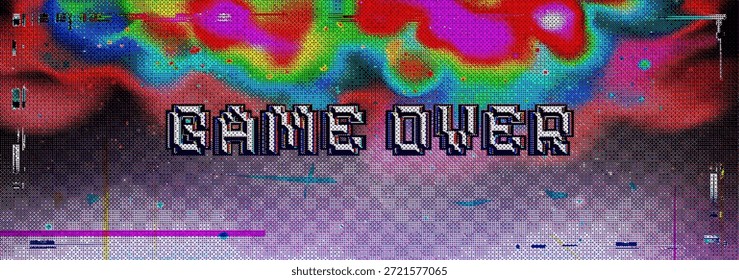 Juego sobre fondo de arte de píxeles de Vector Video con efecto de error de falla: ilustración de diseño futurista retro de 8 bits para Juegos, Tecnología y conceptos Abstractas