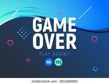 Game over vector video game screen background. Geometric game over design banner