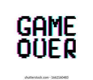 Game over, vhs glitch effect, logo isolated. Pixel design. Vector illustration.