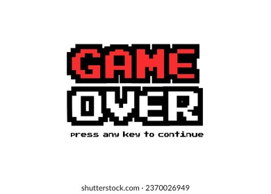 Game over white background,Pixel Game Over, 8-bit Pixel Game Over.