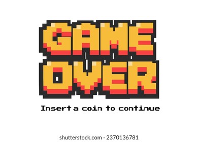 Game over white background,Pixel Game Over, 8-bit Pixel Game Over.
