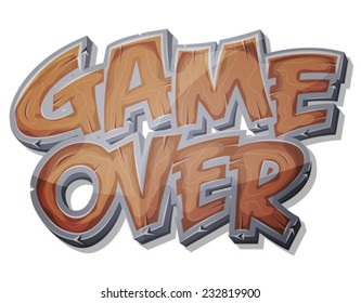 Game Over Wooden Icon For Ui Game/ Illustration of a cartoon wood design game over icon for game user interface
