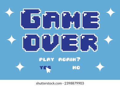 Game Over word in pixel art style. Vector illustration of a retro video game glitch effect