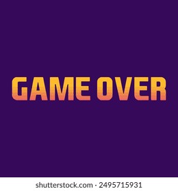 Game over writing lettering with pixel art texture, yellow retro game style with purple background