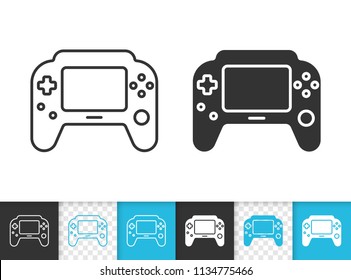 Game Pad black linear and silhouette icons. Thin line sign of joystick. Console outline pictogram isolated on white, color, transparent background. Vector Icon shape. Game Pad simple symbol closeup