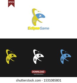 Game pad combine with initial E icon logo vector template design