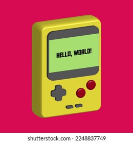 Game Pad Console with text hello world in 3D Element