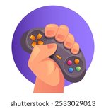 Game pad gamepad controller joystick in hand concept. Vector graphic design element illustration