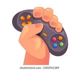 Game pad gamepad controller joystick in hand concept. Vector graphic design element illustration
