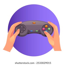 Game pad gamepad controller joystick in hand concept. Vector graphic design element illustration