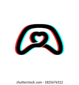 a game pad with a heart shape inside, good for business with a game theme logo. glitch effect.