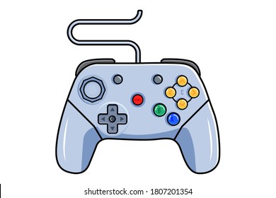 Game pad icon. Isolated gamepad device with wire and buttons. Vector game pad controller for computer or console video game play entertainment