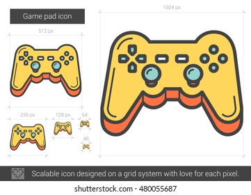 Game pad vector line icon isolated on white background. Game pad line icon for infographic, website or app. Scalable icon designed on a grid system.