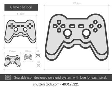 Game pad vector line icon isolated on white background. Game pad line icon for infographic, website or app. Scalable icon designed on a grid system.