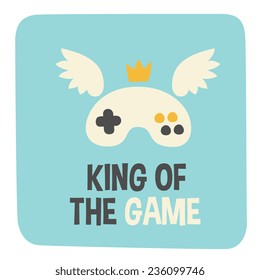 Game pad with wings and crown, cartoon flat style, isolated vector illustration. 