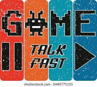 Juego Pausa Hablar Fast Play tipografía vectores diseño de camiseta