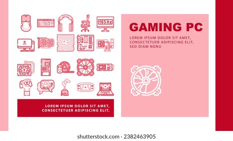 game pc computer gaming landing web page vector. play technology video digital, device player gamer entertainment joystick controller game pc computer gaming Illustration