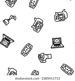 game pc computer gaming vector seamless pattern thin line illustration