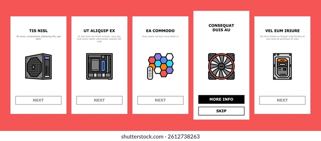 game pc gamer computer online onboarding mobile vector. play neon, video headset, cyber internet, monitor keyboard, screen digital game pc gamer computer online illustrations