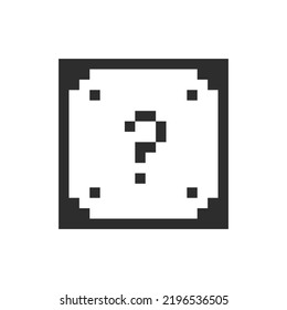 Game pixel cube with question, icon. Monochrome black and white symbol