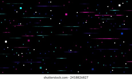 Game pixel glitch effect background, display screen. Vector noise texture, merging vibrant colors with digital distortion, retro-futuristic pattern enhancing gaming experiences with nostalgic design