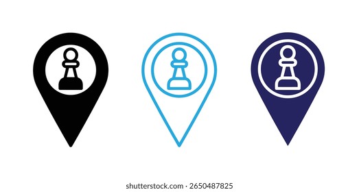 Game plan concept features chess pawn within location pin in various colors for strategic marketing purposes.