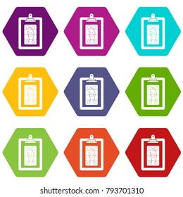 Game plan icon set many color hexahedron isolated on white vector illustration