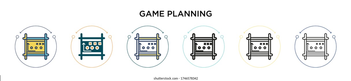 Game planning icon in filled, thin line, outline and stroke style. Vector illustration of two colored and black game planning vector icons designs can be used for mobile, ui, web