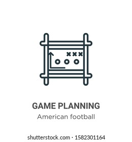 Game planning outline vector icon. Thin line black game planning icon, flat vector simple element illustration from editable american football concept isolated on white background