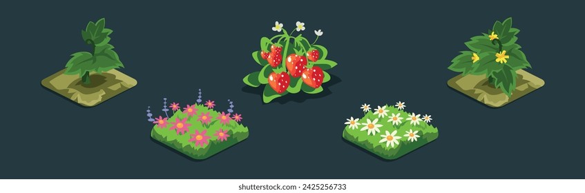 Game Planting and Garden Object and Element Vector Set