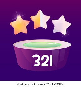 Game platform with stars for completed level isolated. Game ui asset for mobile applications. Cartoon vector illustration