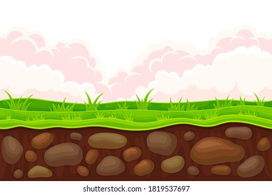 Plataforma de juego con iluminación vectorial de terreno desigual y medio ambiente
