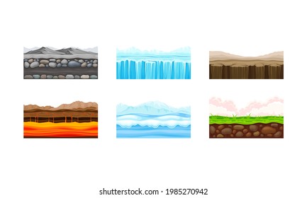 Game Platforms with Uneven Terrain and Environment Vector Set