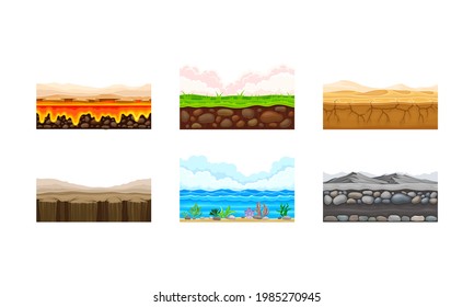 Game Platforms with Uneven Terrain and Environment Vector Set