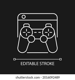 Game platforms white linear icon for dark theme. Playing video games. Two-dimensional graphics. Thin line customizable illustration. Isolated vector contour symbol for night mode. Editable stroke