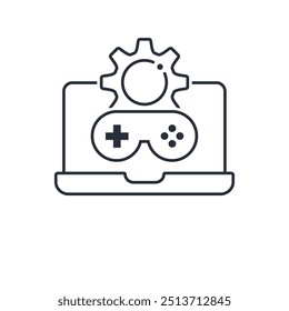 Game play. Game development and improvement process.  Vector linear icon isolated on white background.