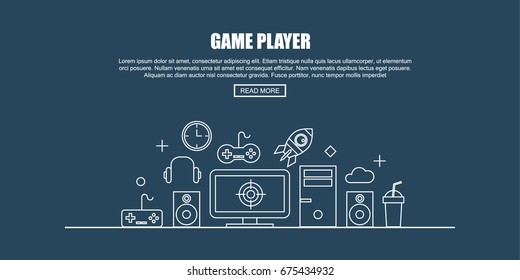 Game Player. Online Gamer Concept. Flat Thin line Designed Vector Illustration