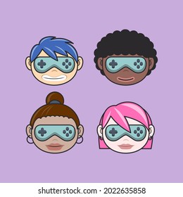 game players funny cartoon faces. vector illustration for logo or mascot